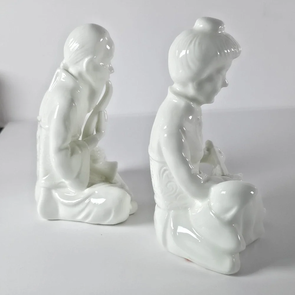 Vintage Asian Figurines Pair Musician Porcelain White Bone China Taiwan Decor - Picture 6 of 8